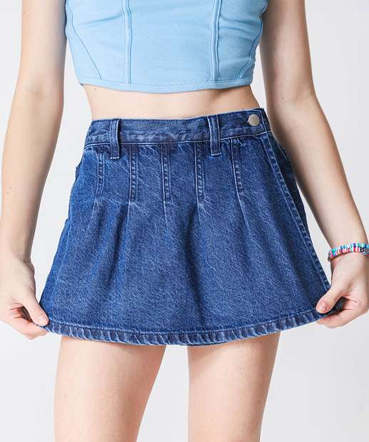 Short Saia Jeans Juvenil Pregas Marisa Tam 10 a 16