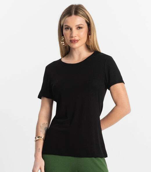 Blusa Feminina Viscotorcion Básica Rovitex Preto