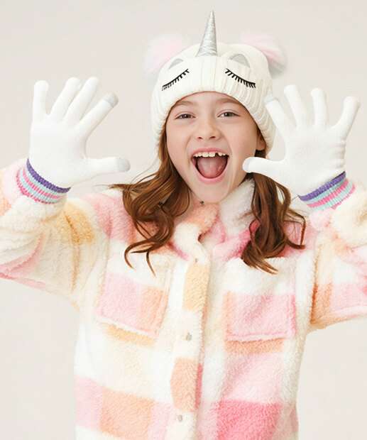 Image_Kit Touca e Luva Infantil Tricô Unicórnio  Tam 04 A 08 Marisa 