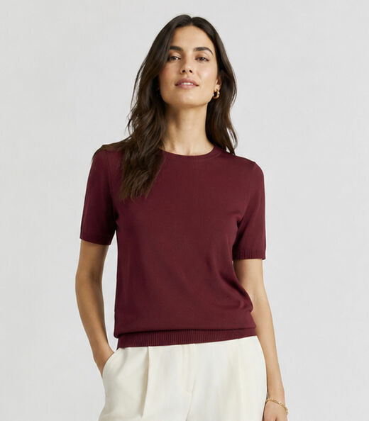 Image_Blusa Feminina Manga Curta Lisa Em Tricot Dianna Vermelho