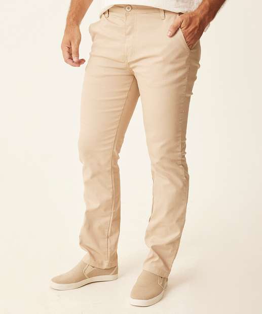Calça Masculina Slim Sarja Chino Bolsos