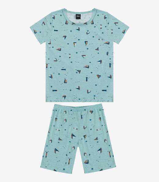 Pijama Infantil Camiseta e Bermuda Select Azul