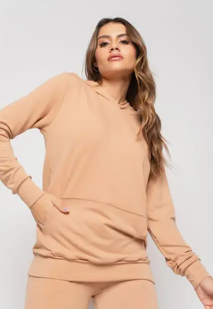 Conjunto De Moletinho Esportivo Com Casaco Capuz E Calça Jogger Bege Salvatore f