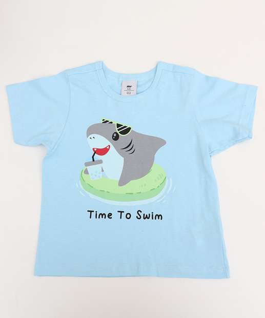 Conjunto Infantil Estampa Tubarão Tam 1 a 3 Azul