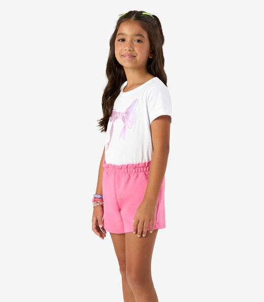 Shorts Infantil em Moletom Sarjado Rovi Kids Rosa