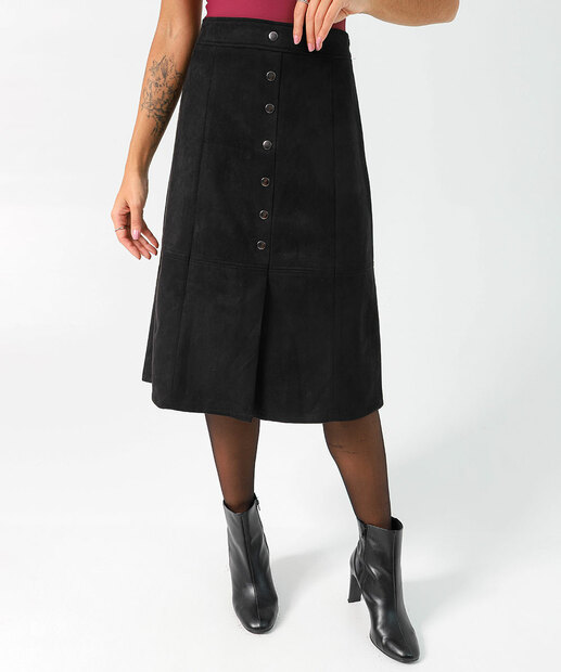 Saia Midi Feminina Botões Fenda Marisa Preto