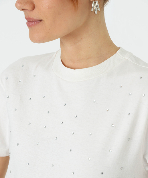 Blusa Feminina Strass Manga Curta Marisa Off White