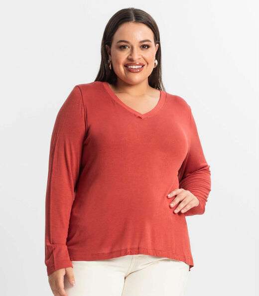 Blusa Manga Longa Visco Tricot Secret Glam Marrom