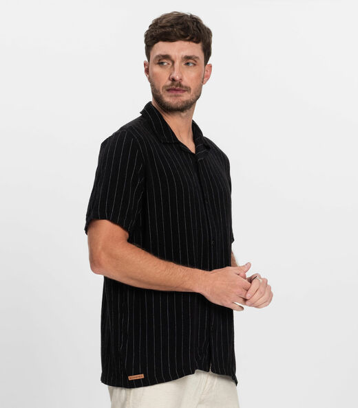 Camisa Masculina em Linho Diametro Preto