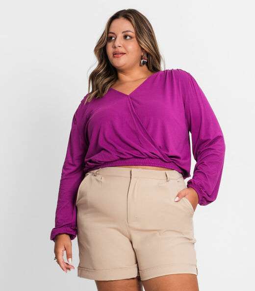 Blusa Feminina Plus Size Em Viscose Secret Glam Roxo
