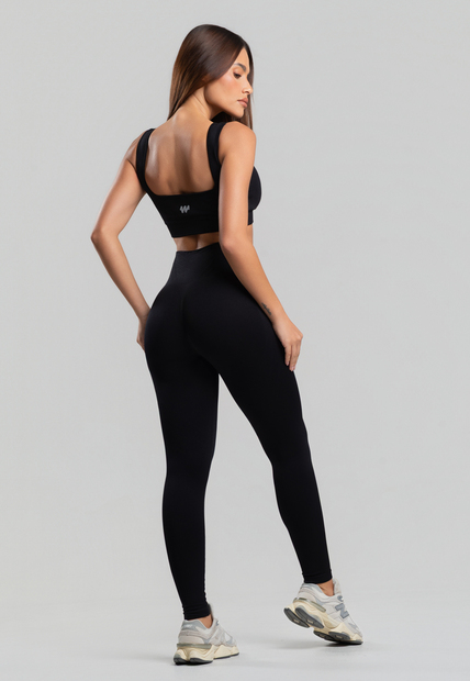 Conjunto Fitness sem Costura Top e Legging em Poliamida Preto Wemood