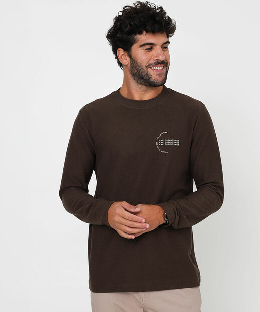 Image_Camiseta Masculina Moletinho Manga Longa Marisa Marrom