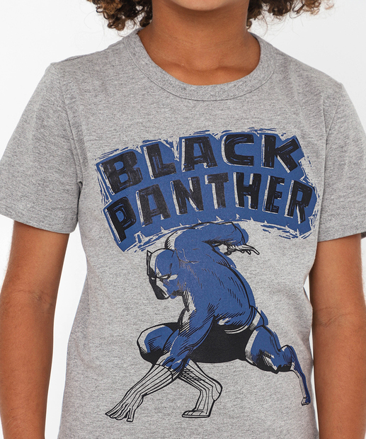 Camiseta Infantil Pantera Negra Marvel Tam 4 a 10 Cinza