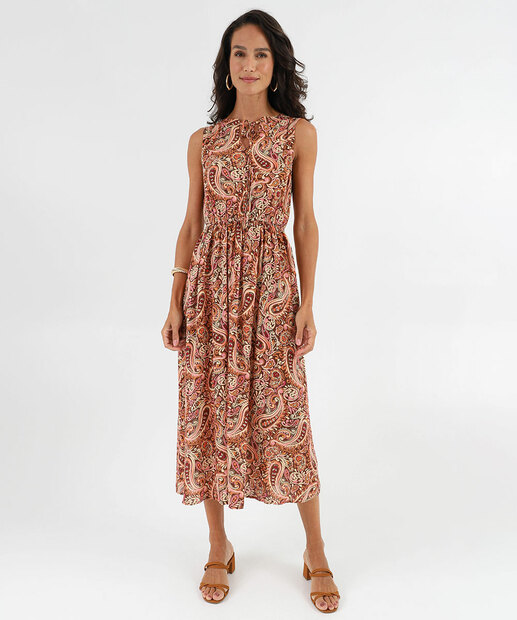 Vestido Midi Feminino Brilho Lurex Paisley Marisa Marrom