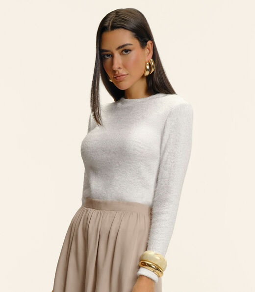 Blusa Feminina Manga Longa Tricô Felpudo Endless Bege