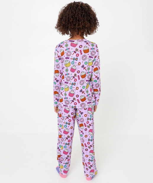 Pijama Infantil Estampa Docinhos Marisa Tam 04 ao 12 Lilás