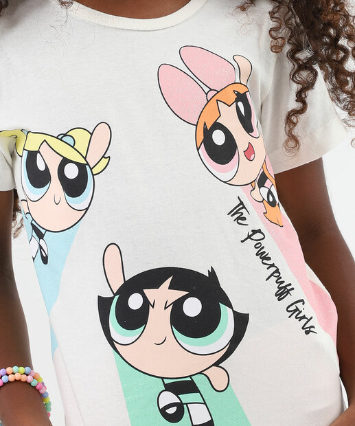 Blusa Infantil Meninas Super Poderosas Tam 4 a 10 Off White