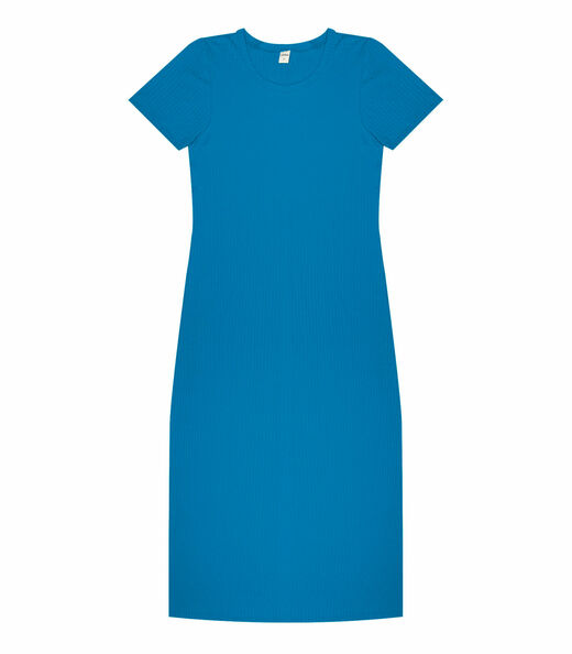 Vestido Midi Ribana Canelada Básico Rovitex Azul