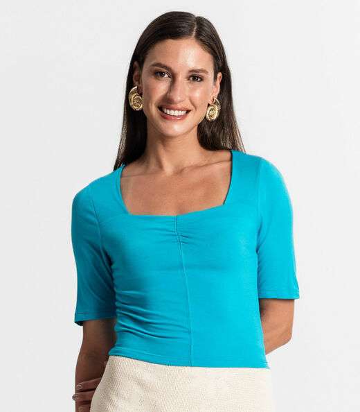 Blusa Feminina Manga Curta Rovitex Azul