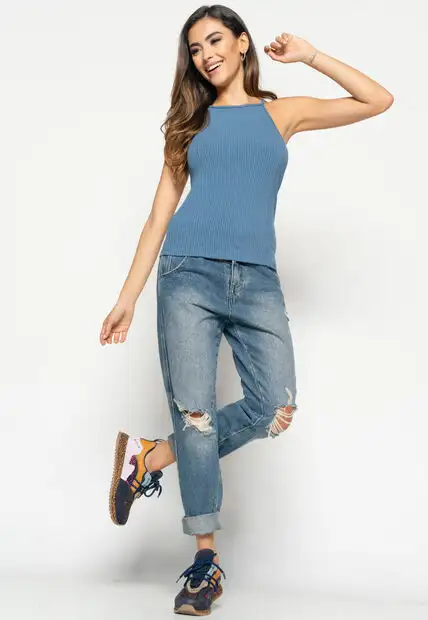 Regata  Cavada Alcinha  Canelada Azul Claro