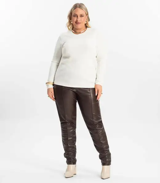 Blusa Manga Longa Ribana Canelada Secret Glam Bege