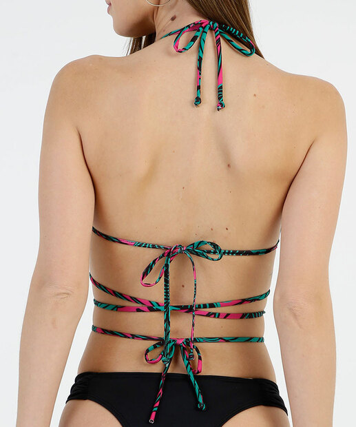 Top Biquíni Estampa Tropical Tiras Strappy Marisa