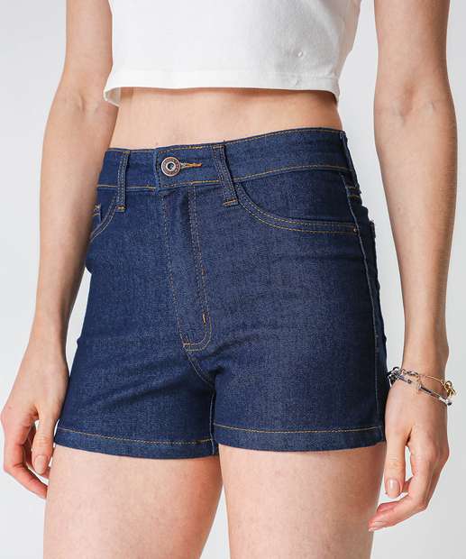 Short Jeans Feminino Cintura Alta Bolsos