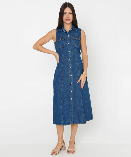 Vestido Feminino Chemise Midi Liocel Marisa Azul