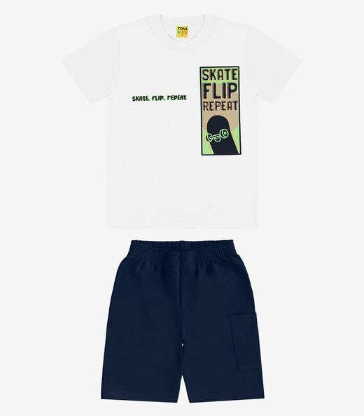 Conjunto Infantil Machão com Bermuda Rovi Kids Branco