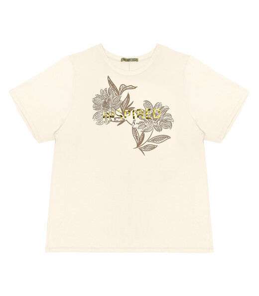 Camiseta Plus Size Feminina Estampada Secret Glam Bege