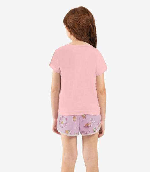 Pijama Infantil Feminino Meia Malha Rovi Kids Rosa