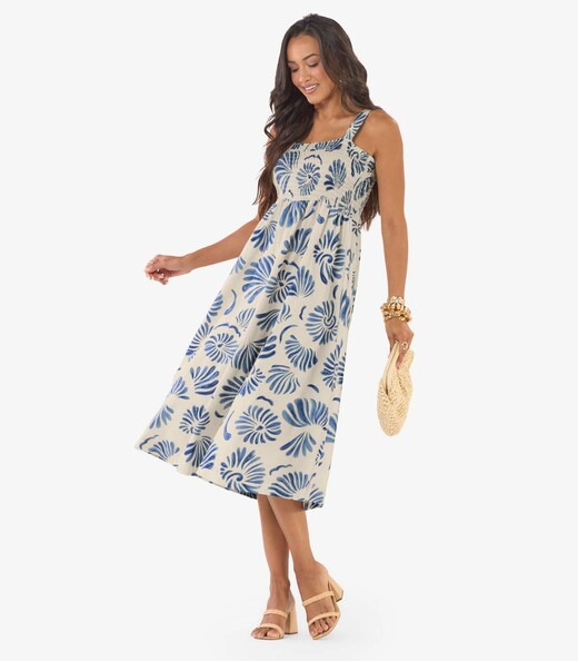 Vestido Midi Feminino Meia Malha Estampado Rovitex Azul