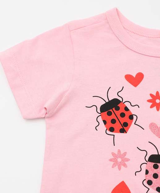 Camiseta Infantil Joaninhas Marisa Tam 1 a 3 Rosa