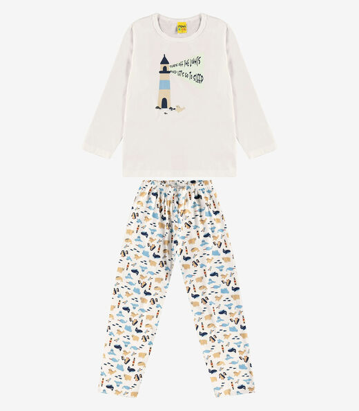 Pijama em Meia Malha Rovi Kids Bege