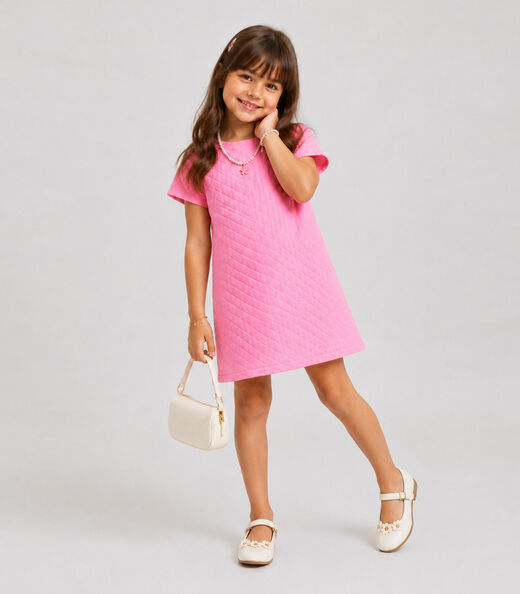 Vestido Infantil Feminino Malha Matelasse Select Rosa