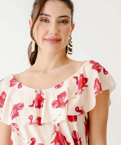 Blusa Feminina Babado Estampa Flores Marisa