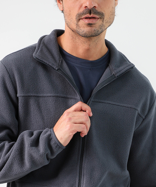 Casaco Masculino Fitness Fleece Zíper Bolsos MR Cinza