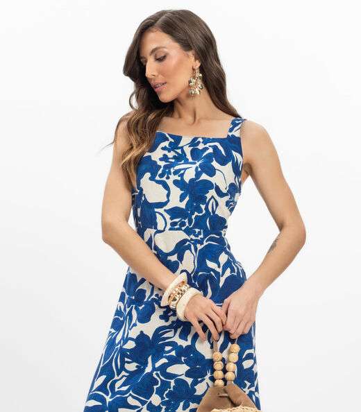Vestido Midi em Linho Feminino Endless Azul