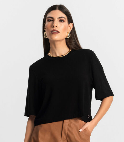 Blusa Feminina Manga Curta em Molecotton Endless Preto