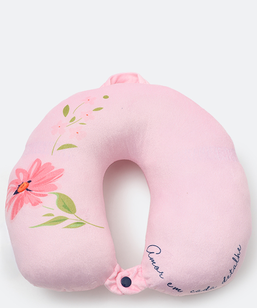 Almofada Pescoço Plush Flores Marisa Rosa