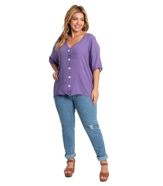 Camisa Feminina Plus Size Estampada Secret Glam Roxo