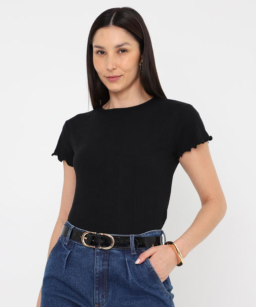 Image_Blusa Feminina Canelada Manga Curta Marisa Preto