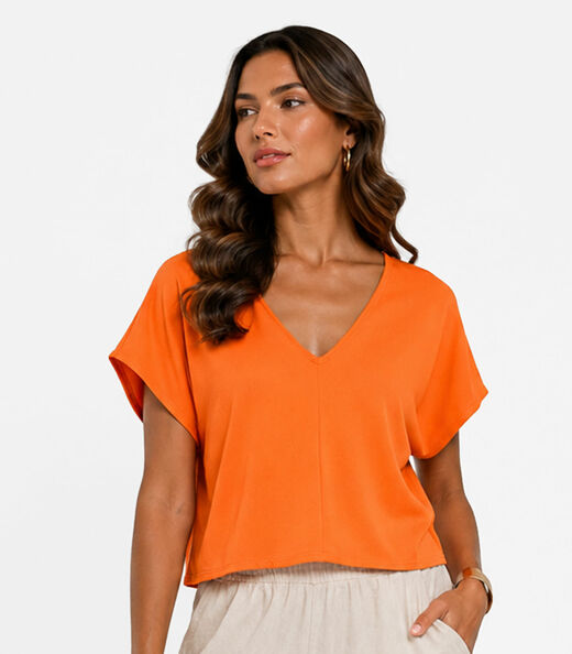 Image_Blusa Feminina Com Devote Em V Infinita Cor Laranja