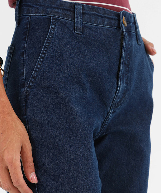 Calça Jeans Reta Feminina Barra Dobrada Marisa Azul 