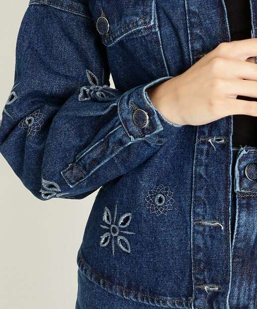 Jaqueta Feminina Jeans Vazado Bolso Disparate