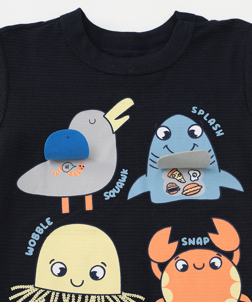 Camiseta Infantil Estampa Animais Interativos Marisa Tam 1 a 3 Azul