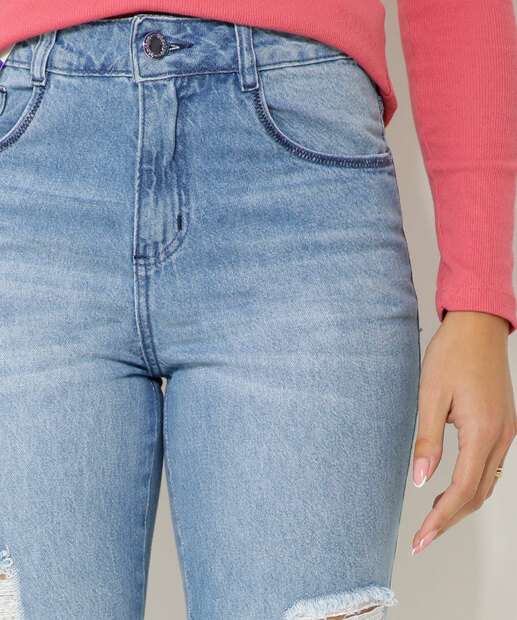 Calça Mom Jeans Destroyed Feminina Bolsos Biotipo