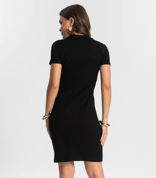 Vestido De Ribana Canelado Feminino Endless Preto