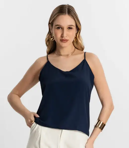 Blusa De Alça Tecido Crepe Marrocos Endless Azul