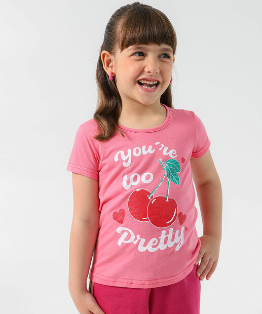 Image_Blusa Infantil Manga Curta Estampa Cereja Marisa Tam 4 a 10 Rosa